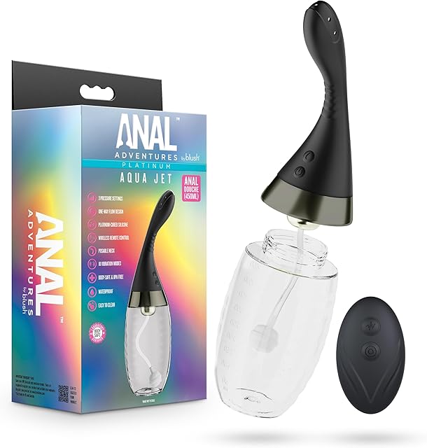 Blush Anal Adventures?Aqua Jet 1125 Inch Vibrating Anal Douche Cleaner?Silicone Enema with 3-Speed Jet Pressure System?10 Vibration Modes & One-Way Flow Design?Adult Sex Toy for Men & Women?in Black