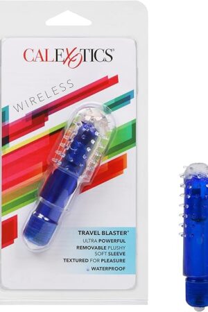 CalExotics Travel Blaster Bullet Vibrator, Discreet and Powerful Waterproof Massager with Removable and Soft Textured Sleeve - Blue SE-0070-25-2