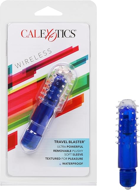 CalExotics Travel Blaster Bullet Vibrator, Discreet and Powerful Waterproof Massager with Removable and Soft Textured Sleeve - Blue SE-0070-25-2