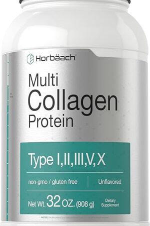 Horbaach Multi Collagen Protein Powder 32 oz | Type I, II, III, V, X | Hydrolyzed Collagen Peptides | Keto & Paleo Friendly | Unflavored & Gluten Free