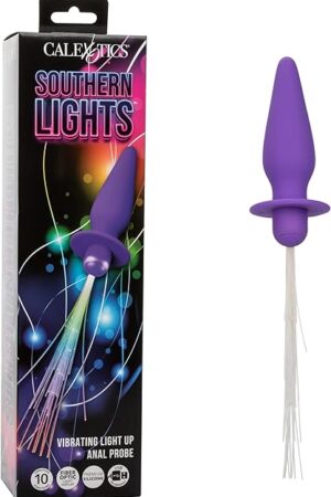 CalExotics Southern Lights Vibrating Light Up Butt Plug Anal Vibrator Probe, Tapper Designed with Shimmering Lights and Flanged Base Purple - SE-2655-15-3