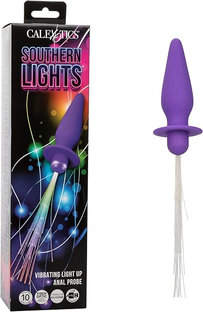 CalExotics Southern Lights Vibrating Light Up Butt Plug Anal Vibrator Probe, Tapper Designed with Shimmering Lights and Flanged Base Purple - SE-2655-15-3