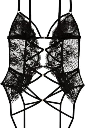 Fishnet Floral Triangle Crotchless Teddy (XS-XXL)