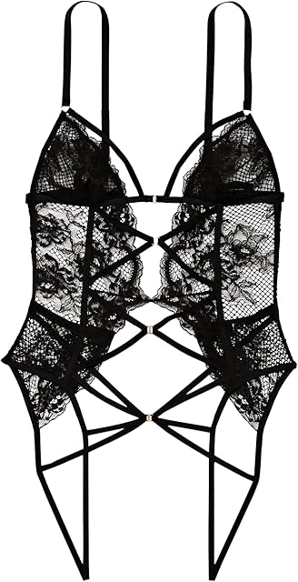 Fishnet Floral Triangle Crotchless Teddy (XS-XXL)