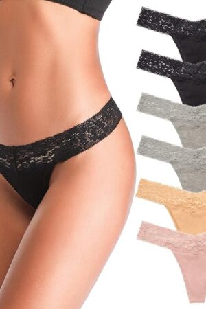 Women's Thongs, T Back Low Waist See Through Panties Cotton Seamless Lace Thongs for Women