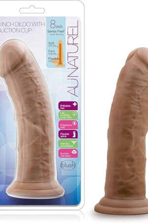 Blush Au Naturel 8" Realistic Dildo, 2" Wide Lifelike Cock - Dual Density Sensa Feel - Suction Cup, Strap-On Compatible, X5 Plus TPE - Body-Safe Adult Sex Toy Penis for Women & Couples - (Mocha)