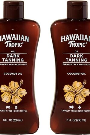 Hawaiian Tropic Dark Tanning Oil, 8oz | Moisturizing Body Oil with Cocoa Butter, Tan Enhancer, 8oz each Twin Pack