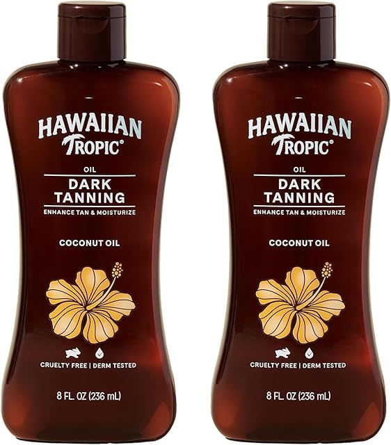 Hawaiian Tropic Dark Tanning Oil, 8oz | Moisturizing Body Oil with Cocoa Butter, Tan Enhancer, 8oz each Twin Pack