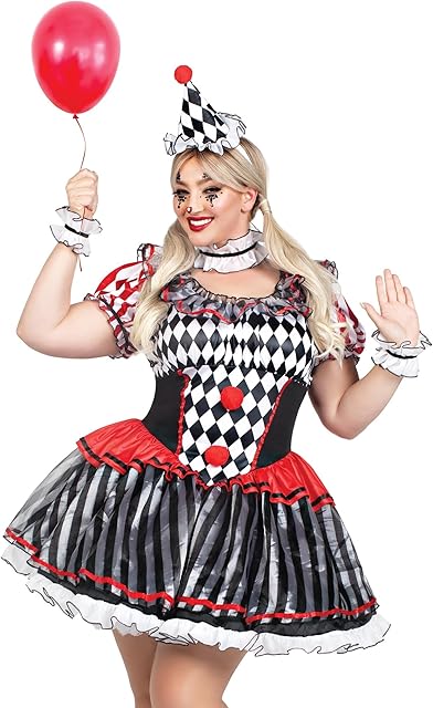 Women's Darling Harlequin Sexy Clown Plus Size Halloween Costume with Clown Hat Headband