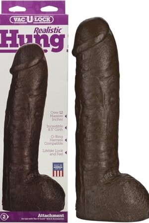 Doc Johnson Vac-U-Lock - Hung - Made of R5 PVC - 12 Inch Dildo with Massive 8.5 Inches of Girth - F-Machine and Harness Compatible - Chocolate