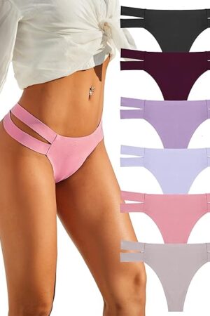 6 Pack Seamless Thongs for Women Sexy No Show Breathable Underwear Stretch Straps T-Back Tangas Panties for Ladies&