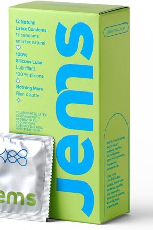 Jems Ultra Thin Condoms, Natural Latex with 100% Silicone Lube, Standard Fit, High Sensitivity, Odorless, Vegan Condoms and Free of Harmful Additives  12 Pack