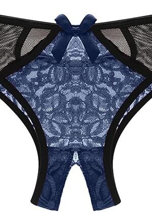 Women Sexy Lace Open Crotch Low Waist Panties Crochet Crotchless Briefs See Through Underpants Sheer Thongs Lingerie