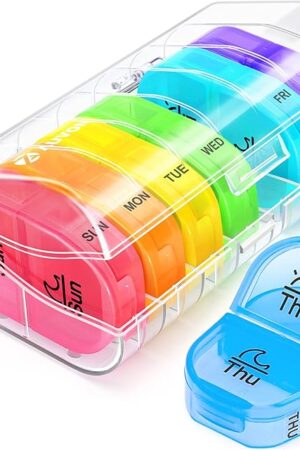 AUVON Pill Box 2 Times a Day, Weekly Pill Organizer AM PM with 7 Daily Pocket Case to Hold Vitamin, Medicine, Medication, and Supplement