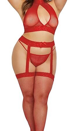womens 3-piece Bodystocking Lingerie Set, Rouge, One Size US