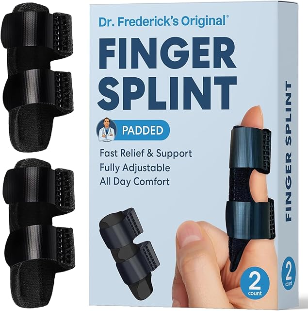 Dr Frederick's Original Trigger Finger Splint - 2 ct - Mallet Splint & Brace for Arthritis, Injury, & Sprain - Fits Index, Middle, & Ring Fingers - Adjustable for All-Day Comfort - Doctor-Developed