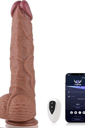 3' Huge Silicone Dildo with Wide Ball, Thick Brown 14' Long with App Controlled Vibrating, Wild Large Dildo with Dual Density & Strong Suction Cup Adult Sex Toy