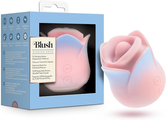 Blush Kissing Rose 275" Clitoral Vibrator, Soft Silicone - 3 ?French Kiss? Modes & 10 Vibrations, Floral Tongue Pleasure Nipple Stimulator, Rechargeable - Discreet Adult Sex Toy for Women - (Pink)