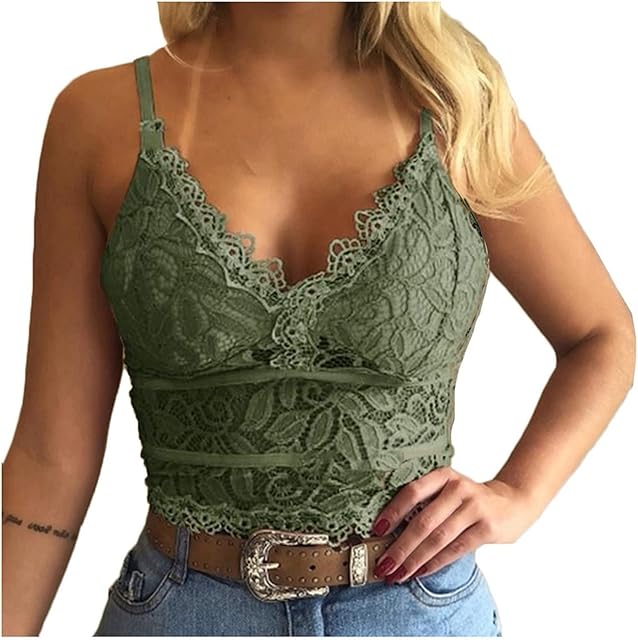 Lace Camisoles for Women for Under Clothes Square Neck Y2K Tank Top Padded Wireless Lingerie Bralettes