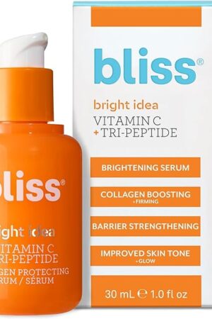 Bliss Vitamin C + Tri-Peptide Bright Idea Serum ? 15% Brightening + Barrier Boost Complex for Radiant, Firm Skin ? Anti-Aging Face Serum Boosts Collagen & Elasticity - 1 fl oz