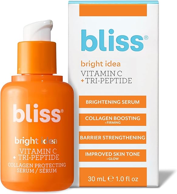 Bliss Vitamin C + Tri-Peptide Bright Idea Serum ? 15% Brightening + Barrier Boost Complex for Radiant, Firm Skin ? Anti-Aging Face Serum Boosts Collagen & Elasticity - 1 fl oz