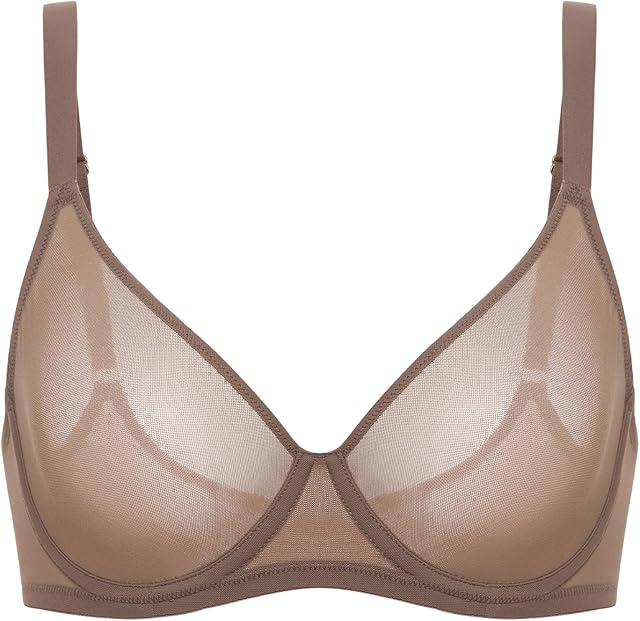 Women's Cosnufy Sheer Mesh Bra Full Coverage Plus Size Plunge Unlined Underwire Bras