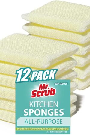 All-Purpose Sponges, Non Scratch, for Washing and Cleaning Dishes, Premium Scrub and Scrubbers, 12 Pads, Ideal for Kitchen, Bathroom