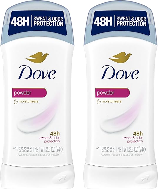 Dove Invisible Solid Antiperspirant Deodorant Stick for Women, Powder, For All Day Underarm Sweat & Odor Protection 26 oz 2 Count