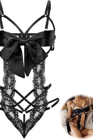 Women Sexy Lingerie Set Unwrap Me Bow Tie Lingerie Lace Smooth Ribbon Lingerie for Ladies Valentines Outfit