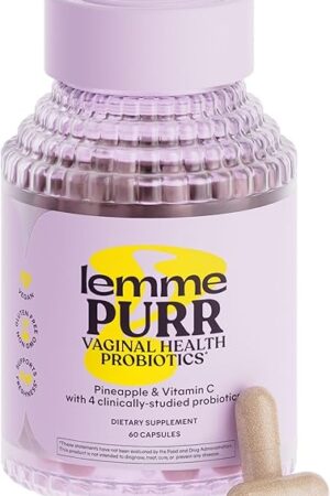 Lemme Purr Vaginal Probiotics for Women - Promotes pH Balance, Healthy Vaginal Odor & Urinary Tract Health w/Lactobacillus Blend, Clinically Tested Strains, Pineapple & Vitamin C - 60 Veggie Capsules