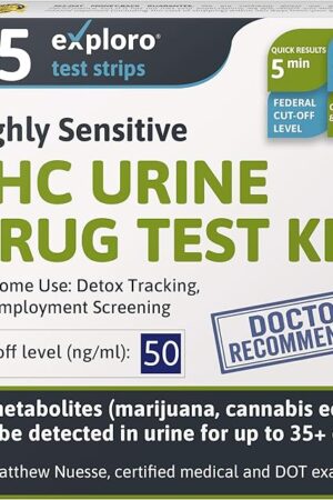 Exploro Highly Sensitive at Home Marijuana Drug Test Kit, THC Drug Test Kit Marijuana/Weed, THC Drug Test Urine, Easy Home Drug Test Marijuana/THC Substance Abuse, 15 THC Test Strips/Sticks, 50 ng/ml