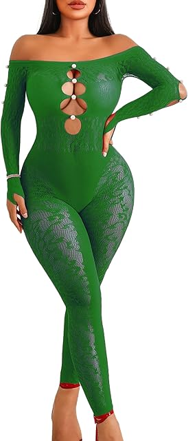 Women Lingeries Long Sleeve Fishnet Body Stocking Leopard Sexy Outfit Rhinestone Body Suits Cut Out Jumpsuit