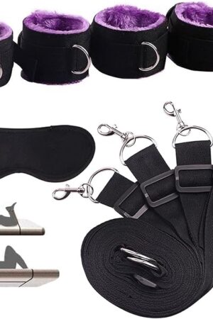Bed Bondage Restraints Set for Couples Wrist and Ankle Strap Blindfold Bed BDSM Set Restraints Handcuffs Ankle Restraints SM Sex Toy for Beginners and Couples