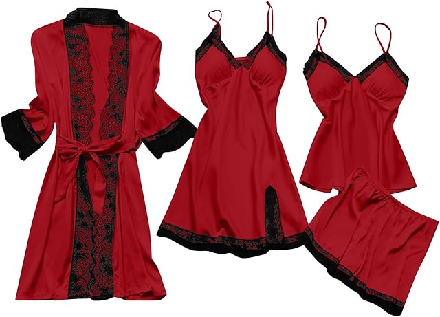 Juniors Spaghetti Strap Lingerie Pajama Loungewear Robe Set for Women - Sexy Bath Robes