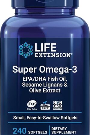 Life Extension Super Omega-3 EPA/DHA Fish Oil, Sesame Lignans & Olive Extract ? Heart Health, Brain Health, Inflammation Health Support, Gluten-Free, Easy to Swallow, Non-GMO, 240 Softgels