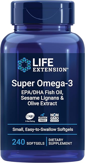 Life Extension Super Omega-3 EPA/DHA Fish Oil, Sesame Lignans & Olive Extract ? Heart Health, Brain Health, Inflammation Health Support, Gluten-Free, Easy to Swallow, Non-GMO, 240 Softgels
