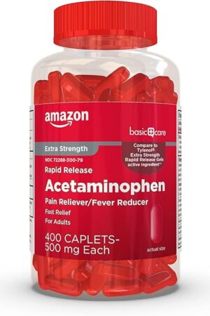 Amazon Basic Care Rapid Release Acetaminophen Caplets 500 mg, Extra Strength Pain Reliever and Fever Reducer, 400 Count