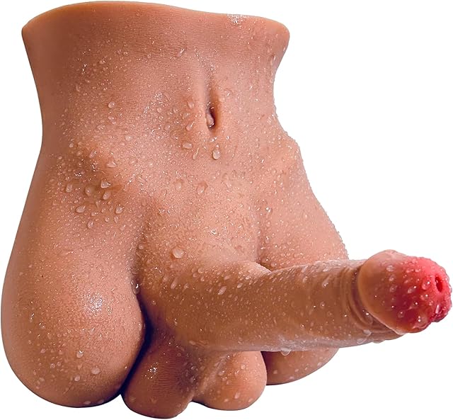 Tan Huge Dildo Sex Doll Torso for Black Women Masturbation, Female TPE Sexdoll with Flexible Realistic Penis, Woman Masturbator for Orgasm Sex Pleasure, Unisex Adult Sex Toy for Solo Couple Threesome