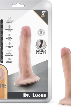 Blush Novelties Dr. Skin Silicone Poseable Dr. Lucas 5 Inch Dong Suction Cup Harness Compatible Realistic Sex Toy for Men Women Couples