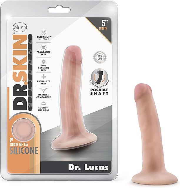 Blush Novelties Dr. Skin Silicone Poseable Dr. Lucas 5 Inch Dong Suction Cup Harness Compatible Realistic Sex Toy for Men Women Couples