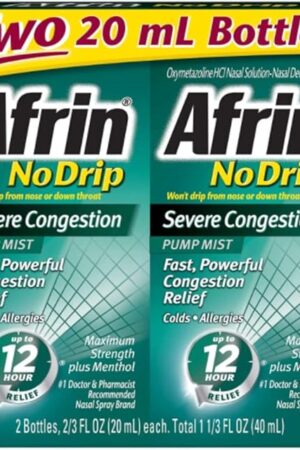 Afrin No Drip Severe Congestion 12 Hours Relief Nasal Decongestant Bottle, 067 Fl Oz (Pack of 2)