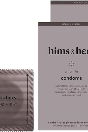 hims & hers Ultra-Thin Condoms for Maximum Sensitivity - Unique Hexagon Shape for a Stronger and Barely-There Feeling - Lightly Lubricated Natural Latex Condoms - 2 Pack, 16 Count