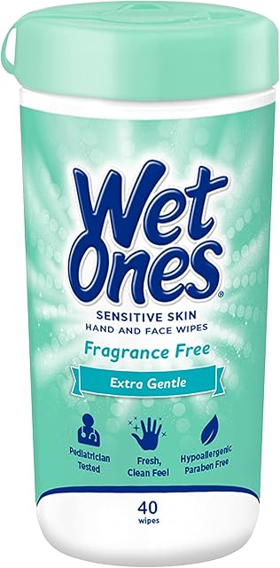 Wet Ones Hand and Face Wipes,/Sensitive Skin Wipes | Unscented Wipes, Hand and Face Wipes Sensitive Skin, Wet Ones Sensitive Skin Wipes, 40 ct. Canister