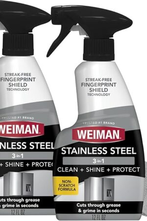 Weiman Stainless Steel Cleaner and Polish - 2 Pack - Removes Fingerprints, Residue, Water Marks and Grease from Appliances w/Buffing Towel