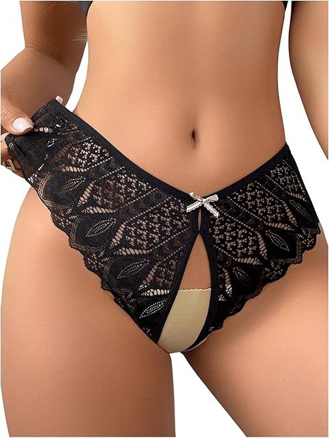 Women's Floral Lace Panties Criss Cross Cut Out Lace Trim Bow Knot Briefs Sexy Underwear