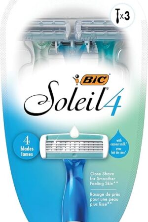 BIC Soleil Comfort 4-Blade Disposable Razors for Women Sensitive Skin Razor for a Smooth and Close Shave, 3 Piece Razor Set