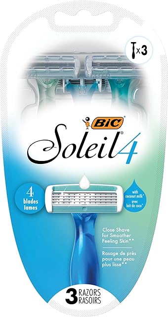 BIC Soleil Comfort 4-Blade Disposable Razors for Women Sensitive Skin Razor for a Smooth and Close Shave, 3 Piece Razor Set