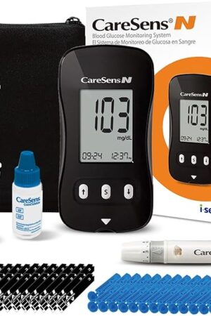 CareSens N Blood Glucose Monitor Kit with 100 Blood Sugar Test Strips, 100 Lancets, 1 Blood Glucose Meter, 1 Lancing Device, 1 Control Solution, Travel Case for Diabetes Testing for Personal Use