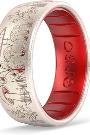 Enso Rings Etched Classic Silicone Rings - Garden Party Collection - Comfortable and Flexible Design