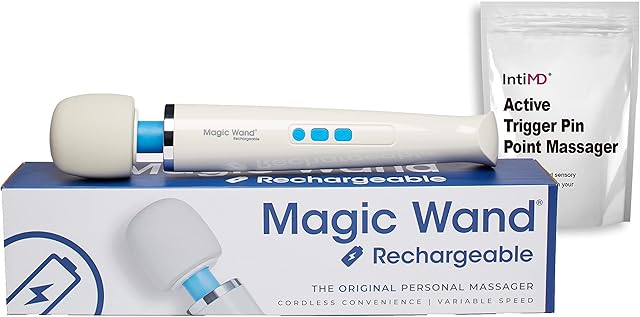 Authentic Magic Wand Rechargeable Massager - Ultra-Powerful Multispeed Cordless Personal Massager with Free IntiMD Pin Point Massager